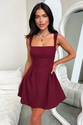 Burgundy Bransley Long Sleeve Dress - Elegant A-Line Style for Every Occasion