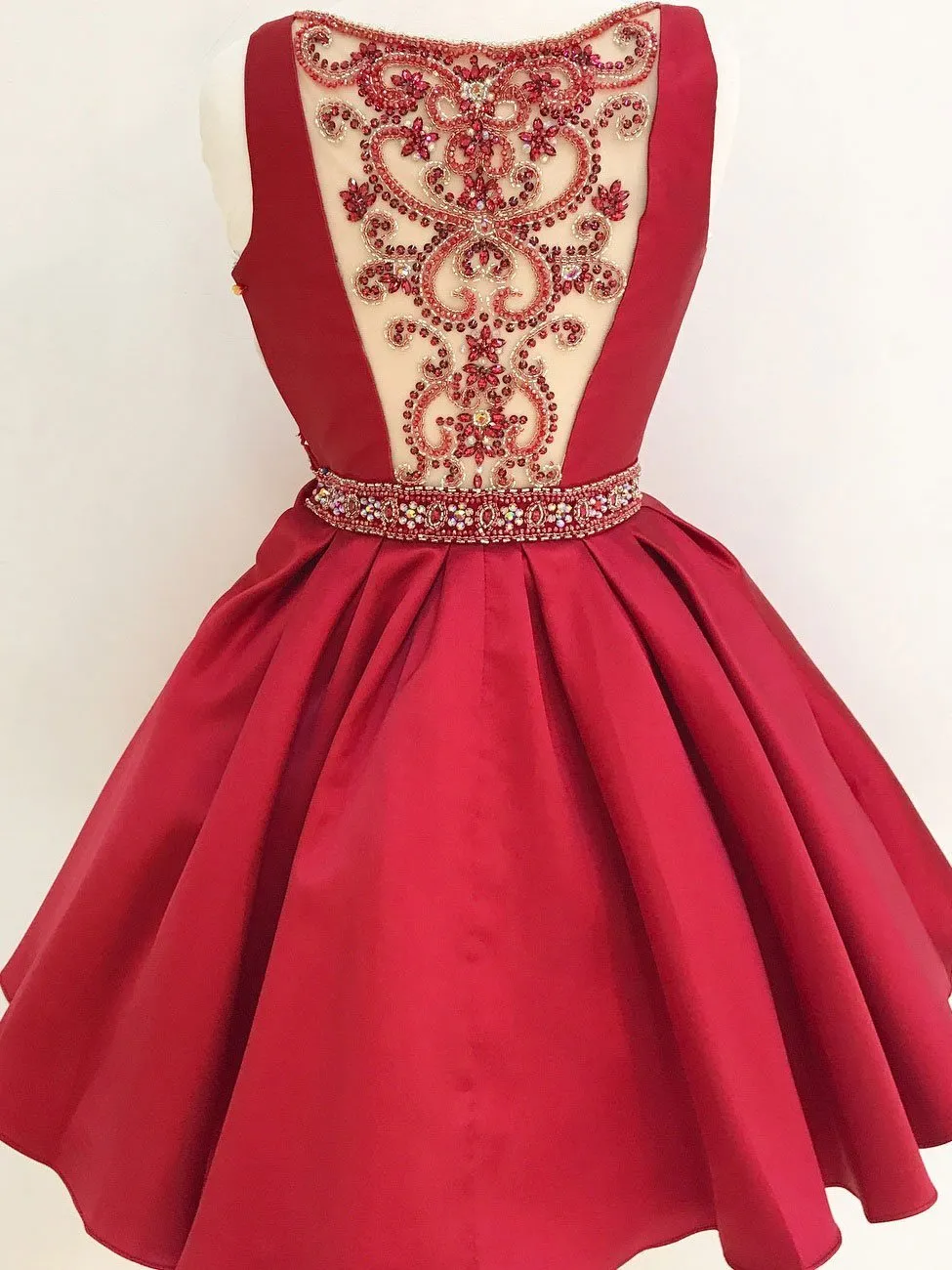 Burgundy A Line Beaded Homecoming Dresses for Junior, Short Prom Dress, SH401