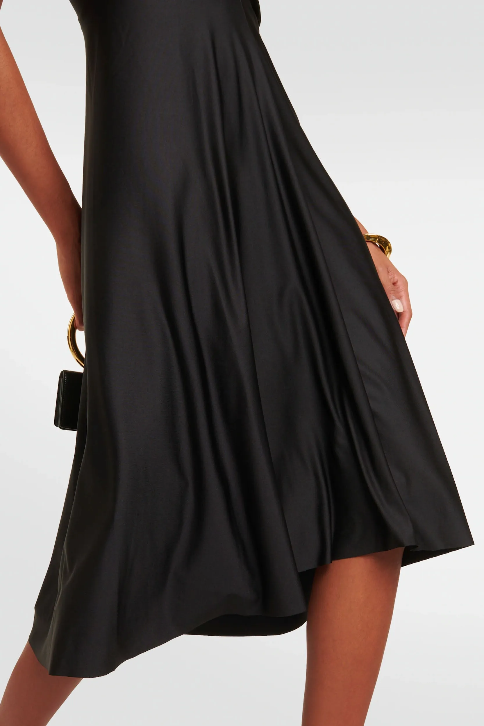 Cap Sleeve Draped Dress in Black