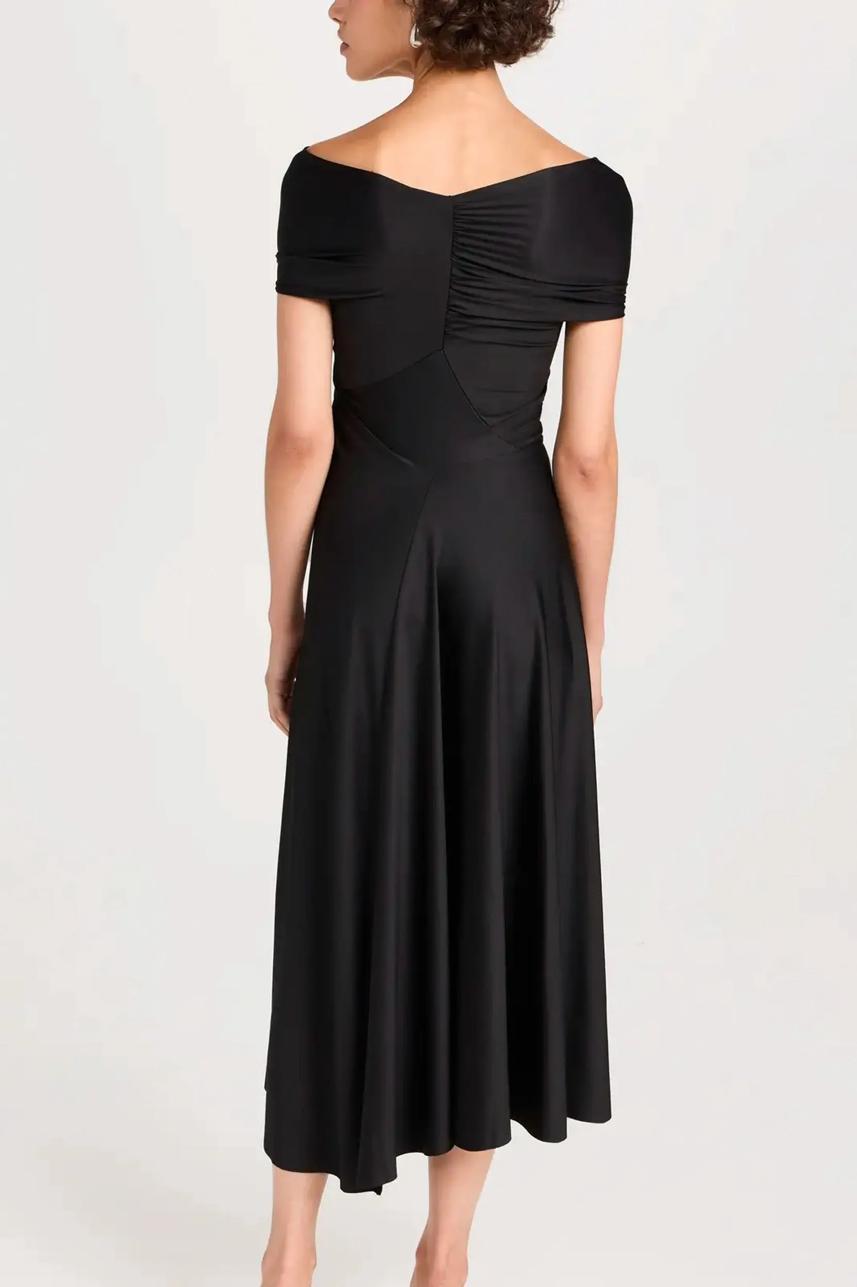 Cap Sleeve Draped Dress in Black