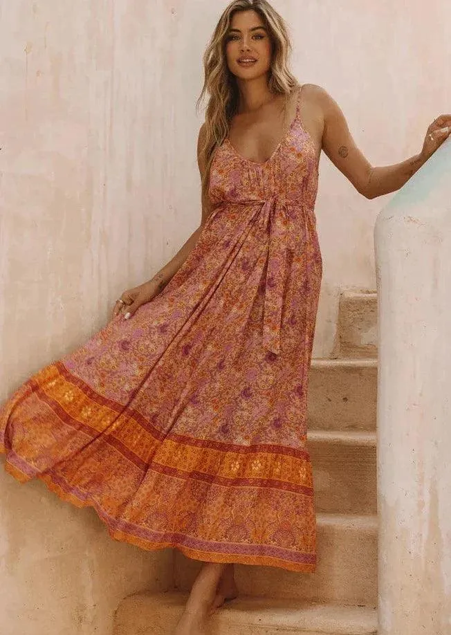 Cha Cha Village Strappy Maxi Dress in Sunrise