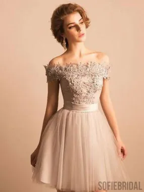 Cheap Lace Beaded Off Shoulder Cute Homecoming Dresses, CM447