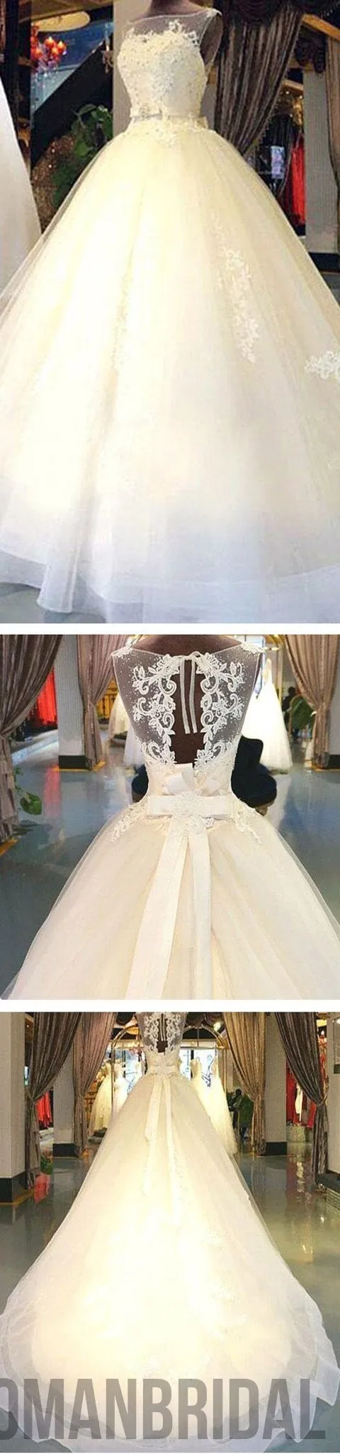 Cheap Popular Stunning Ivory Lace Top A-line Wedding Dresses, Bridal Gown, WD0017