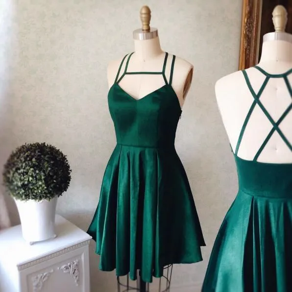 Cheap Simple Spaghetti Straps Emerald Green Homecoming Dresses, CM444