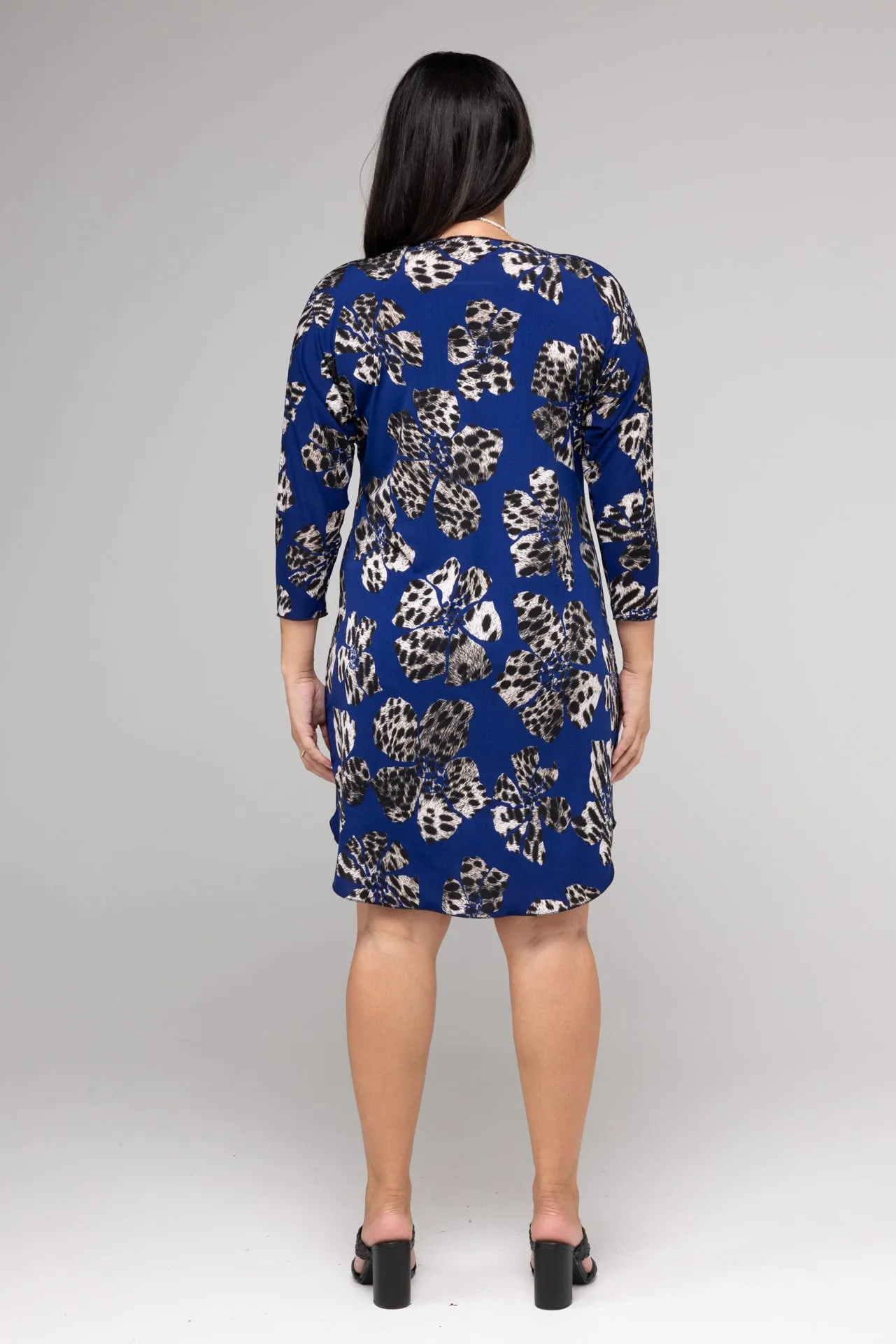 Cobalt Print 3/4 Sleeve Jersey Shift Dress