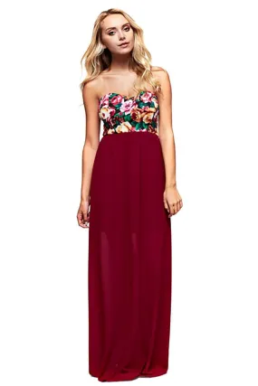 Colorful Floral Chiffon Strapless Tube Maxi Dress U.S.A