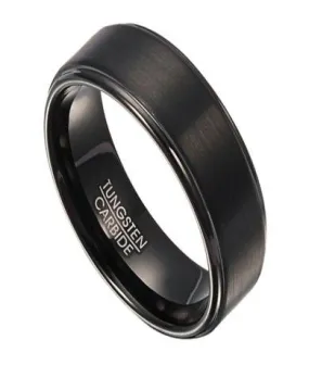 Contemporary Black Tungsten Men's Ring with Polished Edges | 8mm