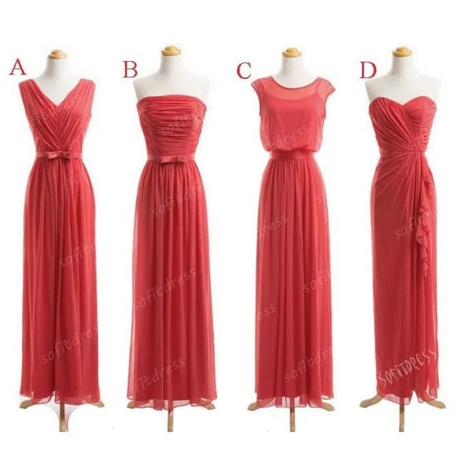 coral bridesmaid dresses long chiffon mismatched cheap custom elegant wedding guest dresses 2021