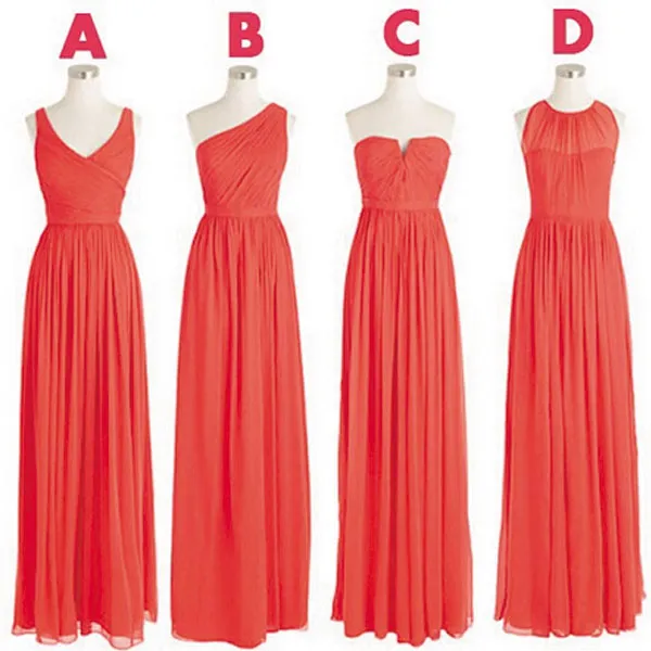 coral bridesmaid dresses long chiffon mismatched cheap elegant custom wedding guest dresses 2020