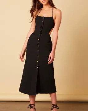 Cotton Candy LA - Button Down Midi Open Back Dress in Black