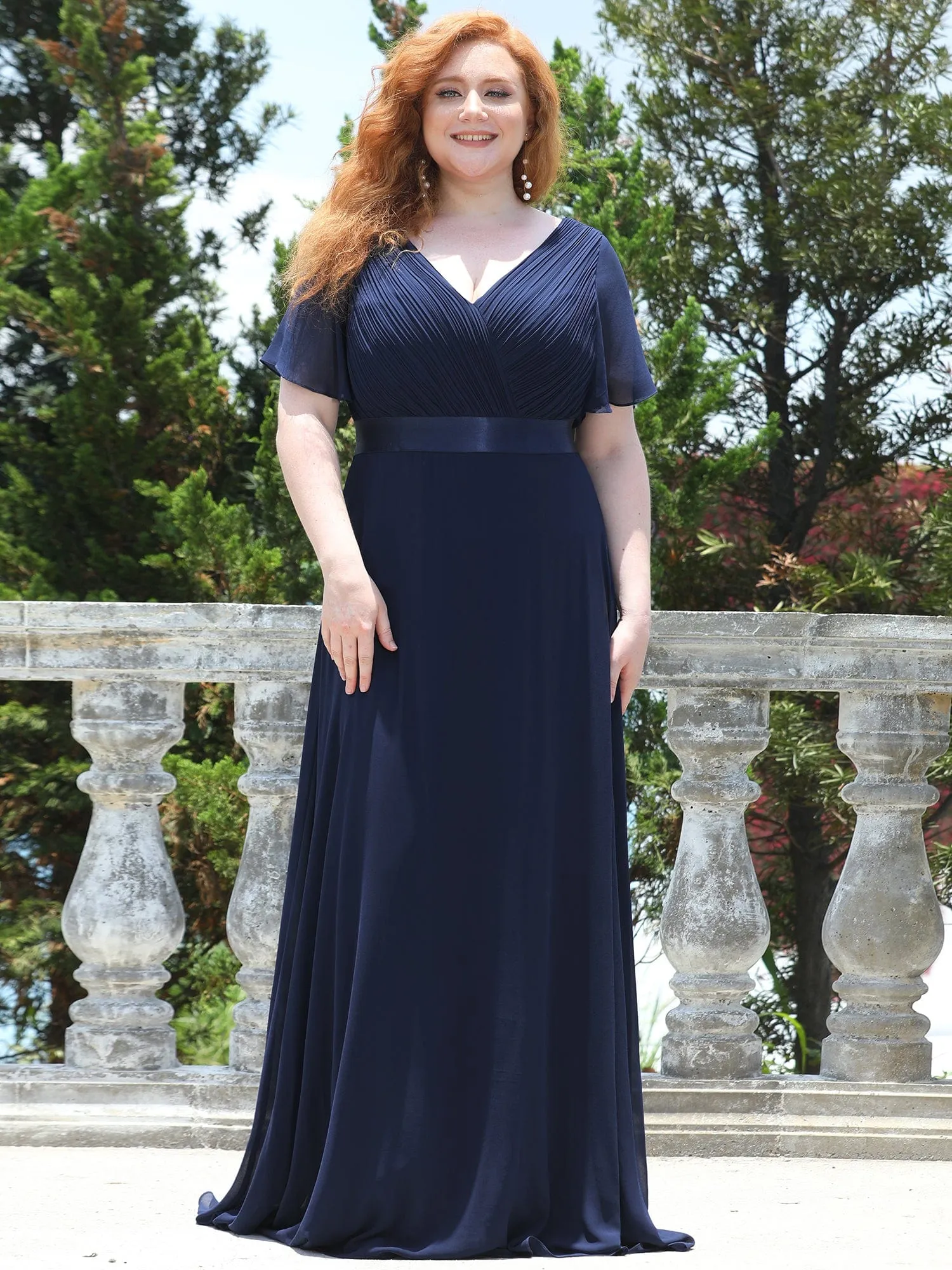 Custom Size Flutter Sleeves Chiffon Empire Waist Bridesmaid Dress