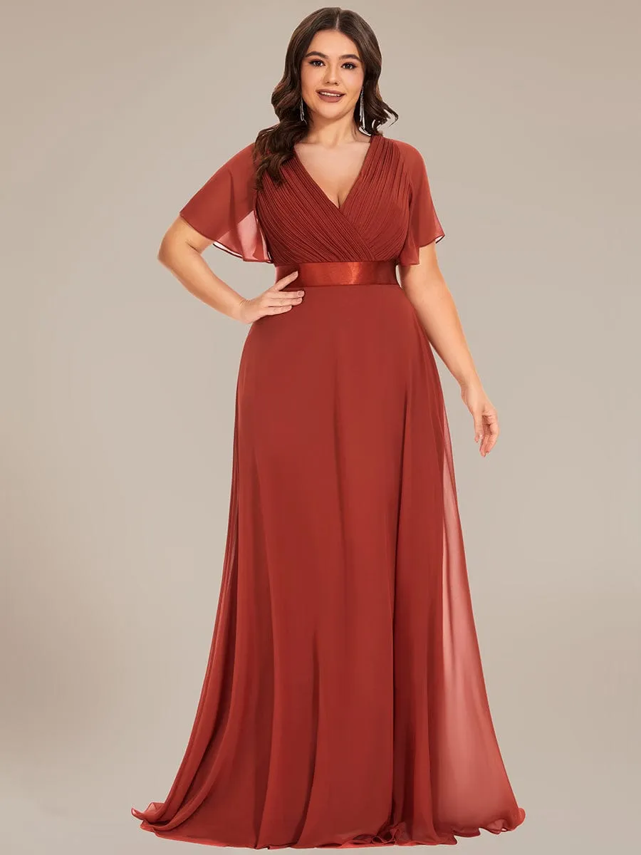 Custom Size Flutter Sleeves Chiffon Empire Waist Bridesmaid Dress