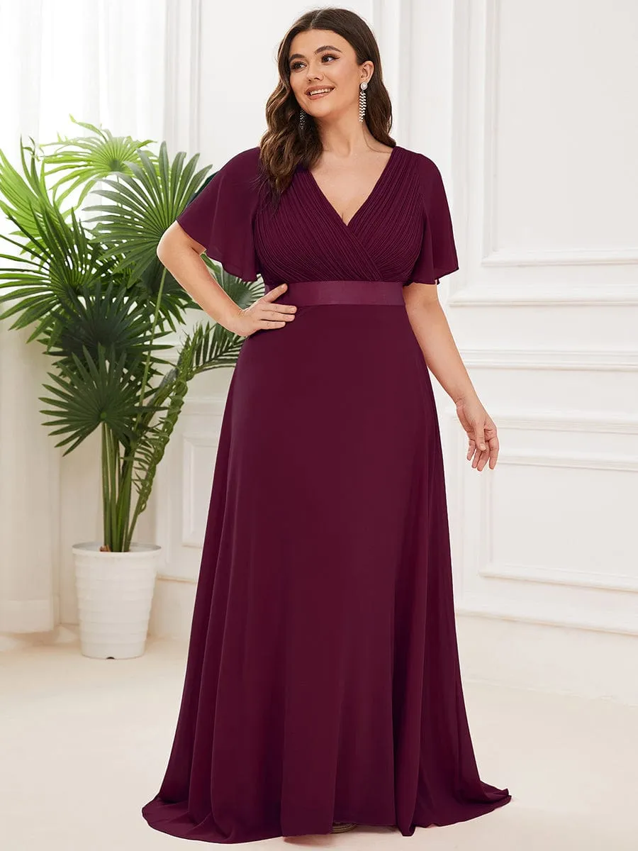 Custom Size Flutter Sleeves Chiffon Empire Waist Bridesmaid Dress