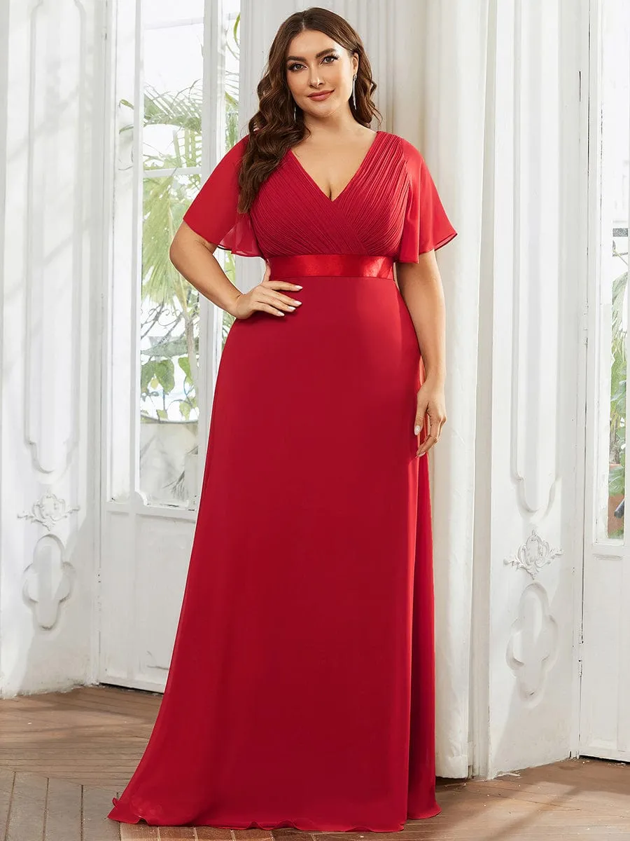 Custom Size Flutter Sleeves Chiffon Empire Waist Bridesmaid Dress