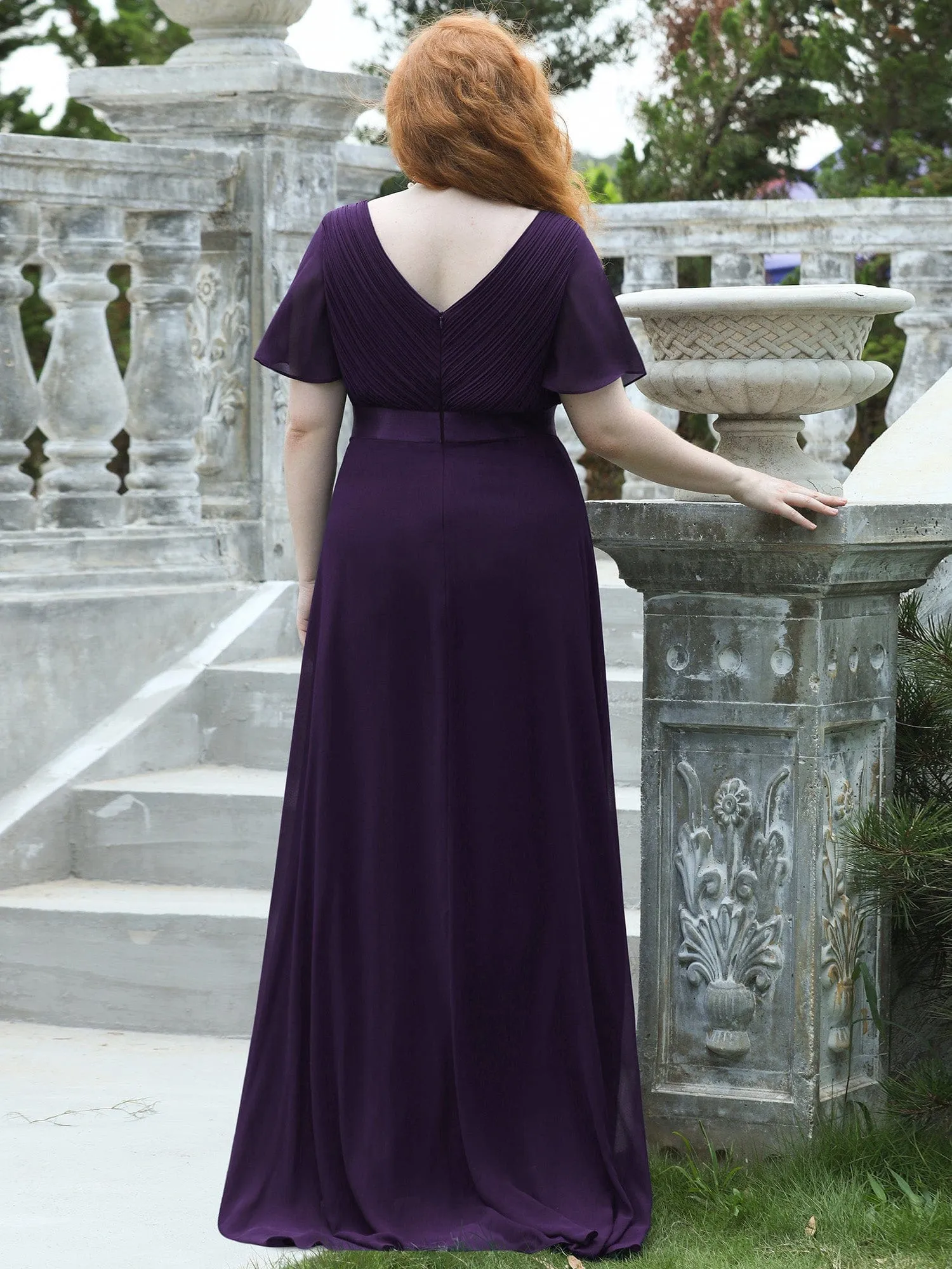 Custom Size Flutter Sleeves Chiffon Empire Waist Bridesmaid Dress