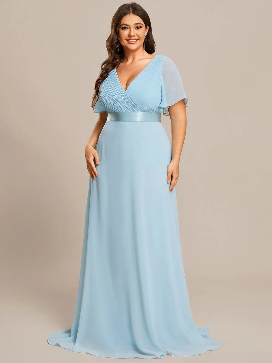 Custom Size Flutter Sleeves Chiffon Empire Waist Bridesmaid Dress