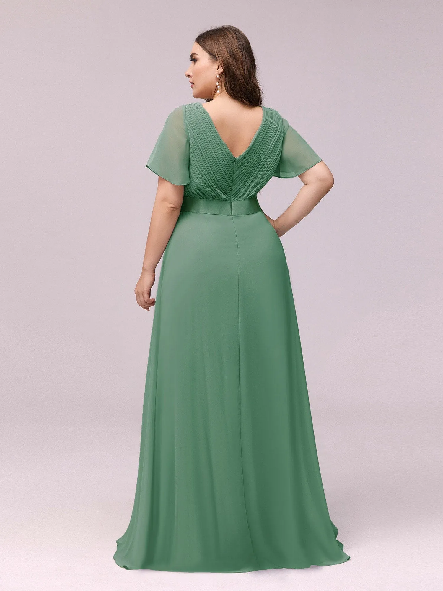 Custom Size Flutter Sleeves Chiffon Empire Waist Bridesmaid Dress