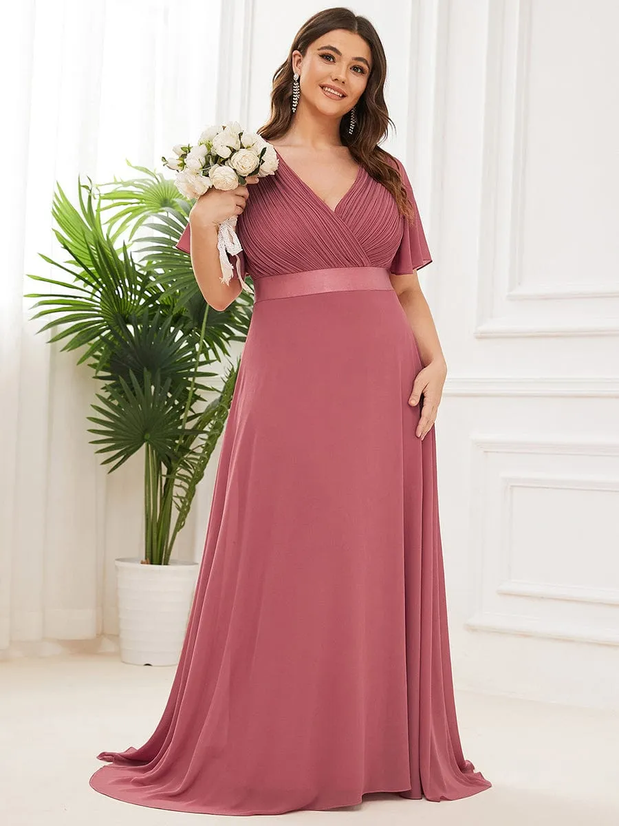 Custom Size Flutter Sleeves Chiffon Empire Waist Bridesmaid Dress