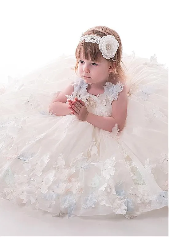 Cute Beaded White Tulle Flower Girl Dresses With Handmade Flowers ,Cheap Flower Girl Dresses ,FGY0169