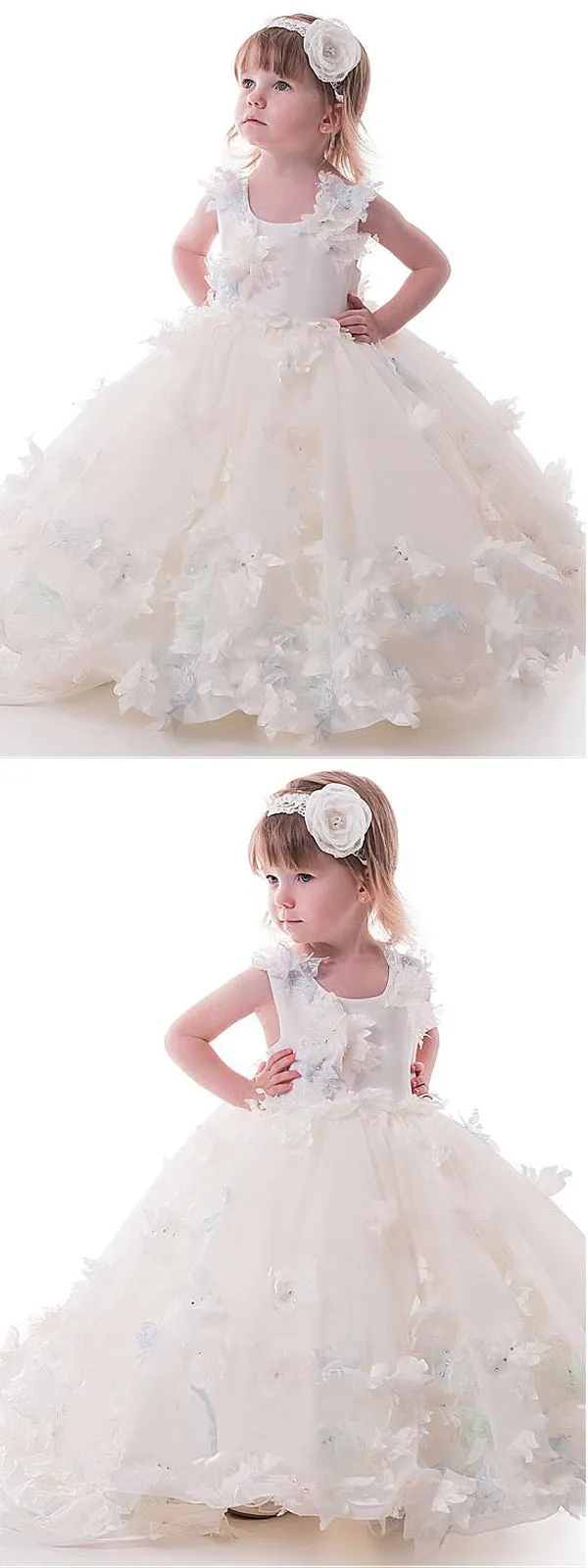 Cute Beaded White Tulle Flower Girl Dresses With Handmade Flowers ,Cheap Flower Girl Dresses ,FGY0169