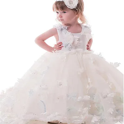 Cute Beaded White Tulle Flower Girl Dresses With Handmade Flowers ,Cheap Flower Girl Dresses ,FGY0169