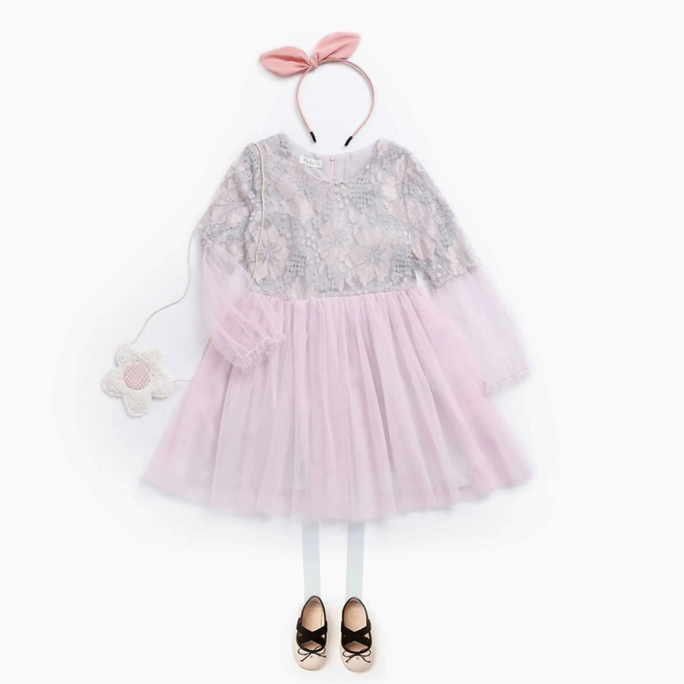 Dazling Pink & White Full Sleeve Girls Dress