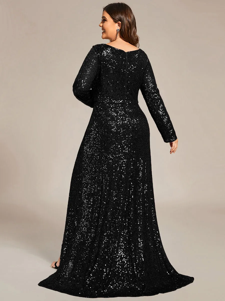 Deep V Neck Long Sleeves Split Wholesale Evening Dresses Gowns