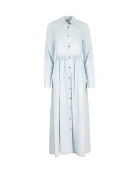 Denim Smock Waisted Button Down Maxi Dress