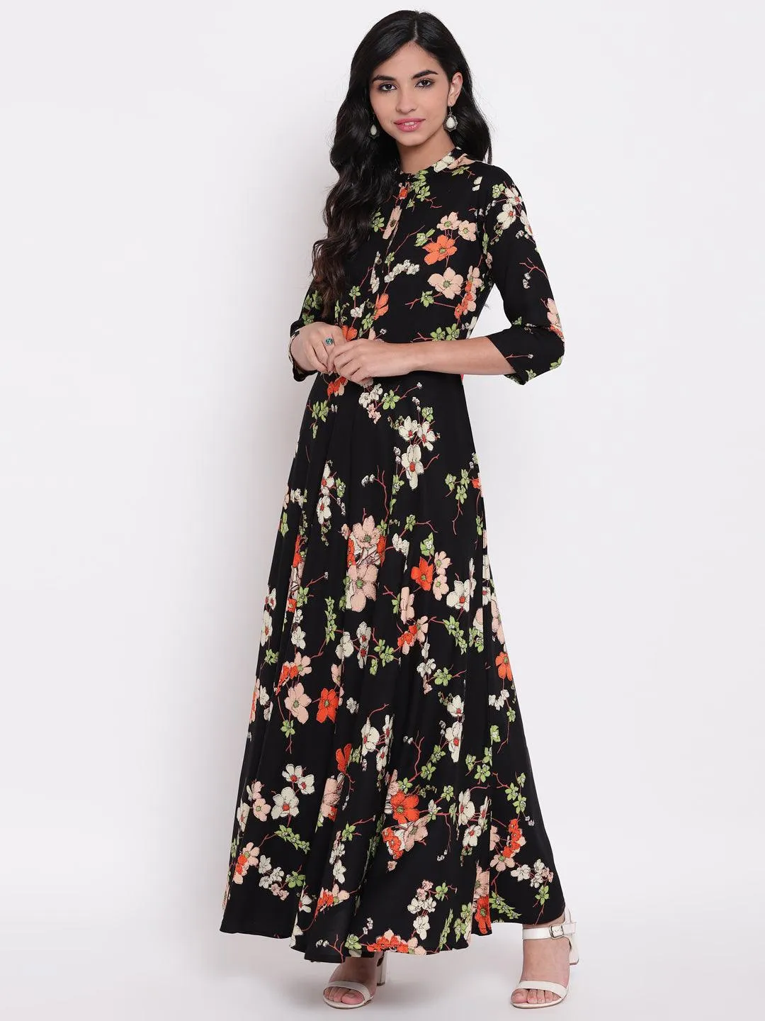 Divena black floor length rayon kurti