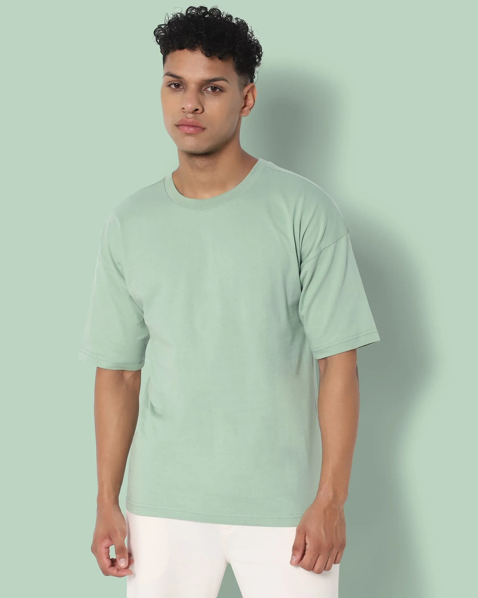 Drop Shoulder HW Crew Tee: Tiffany Green