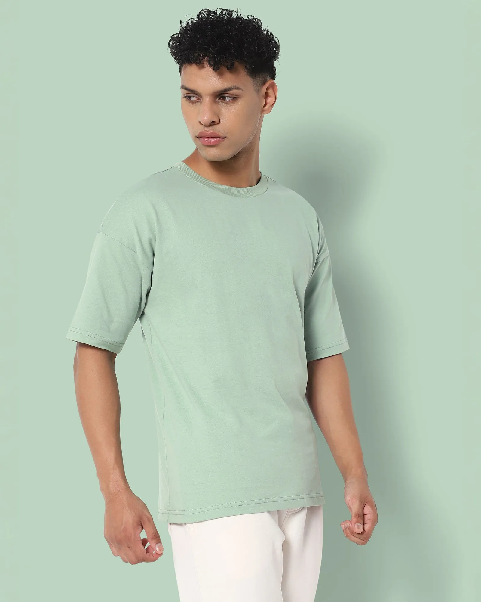 Drop Shoulder HW Crew Tee: Tiffany Green