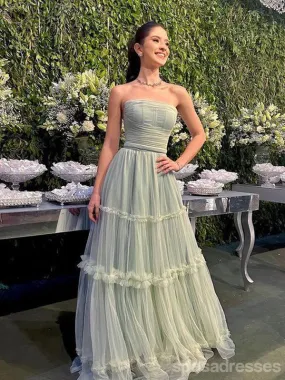 Elegant Green A-line Strapless Maxi Long Party Prom Dresses, Evening Dresses,13313