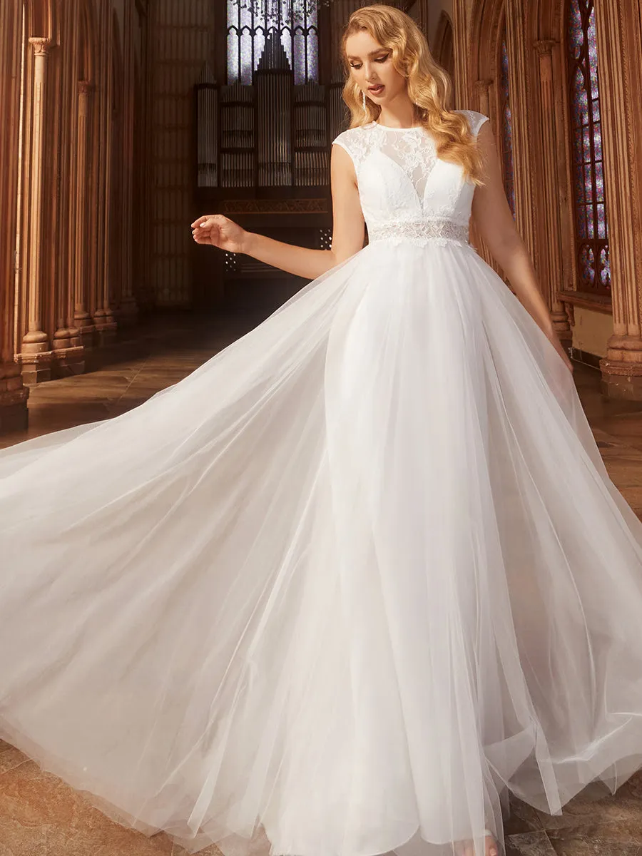 Elegant Hollow Lace Round Neck Wholesale Wedding Dresses