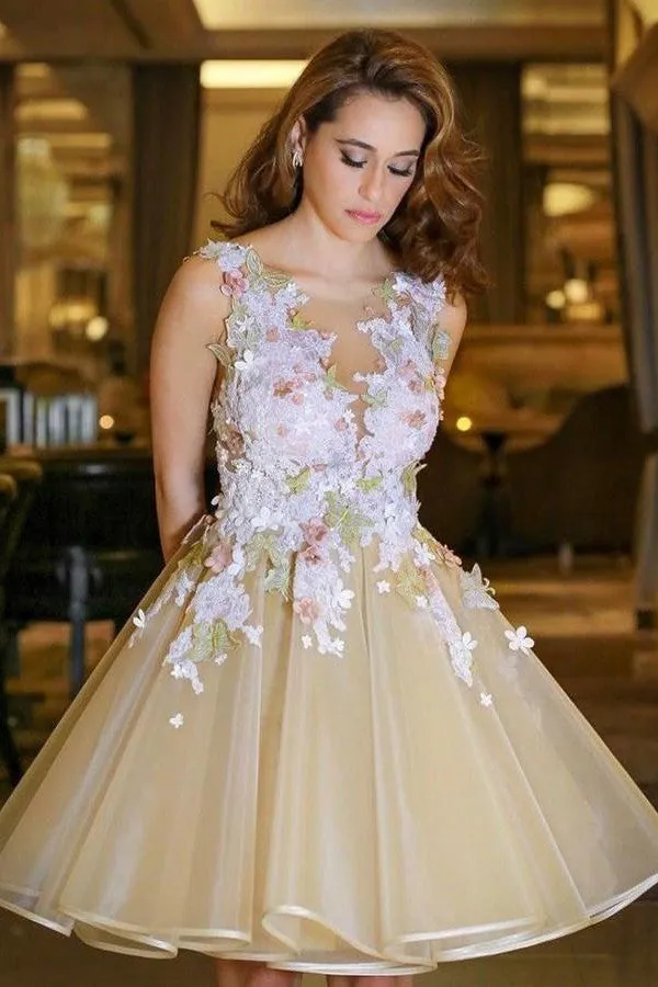 Elegant Pleats Short Prom Dress,Appliques Open Back Homecoming Dress SH123