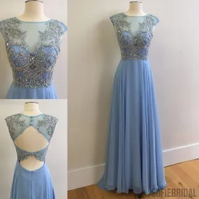 Elegant Round Neck Rhinestone Top Sheer Long Chiffon Prom Dresses,PD0526