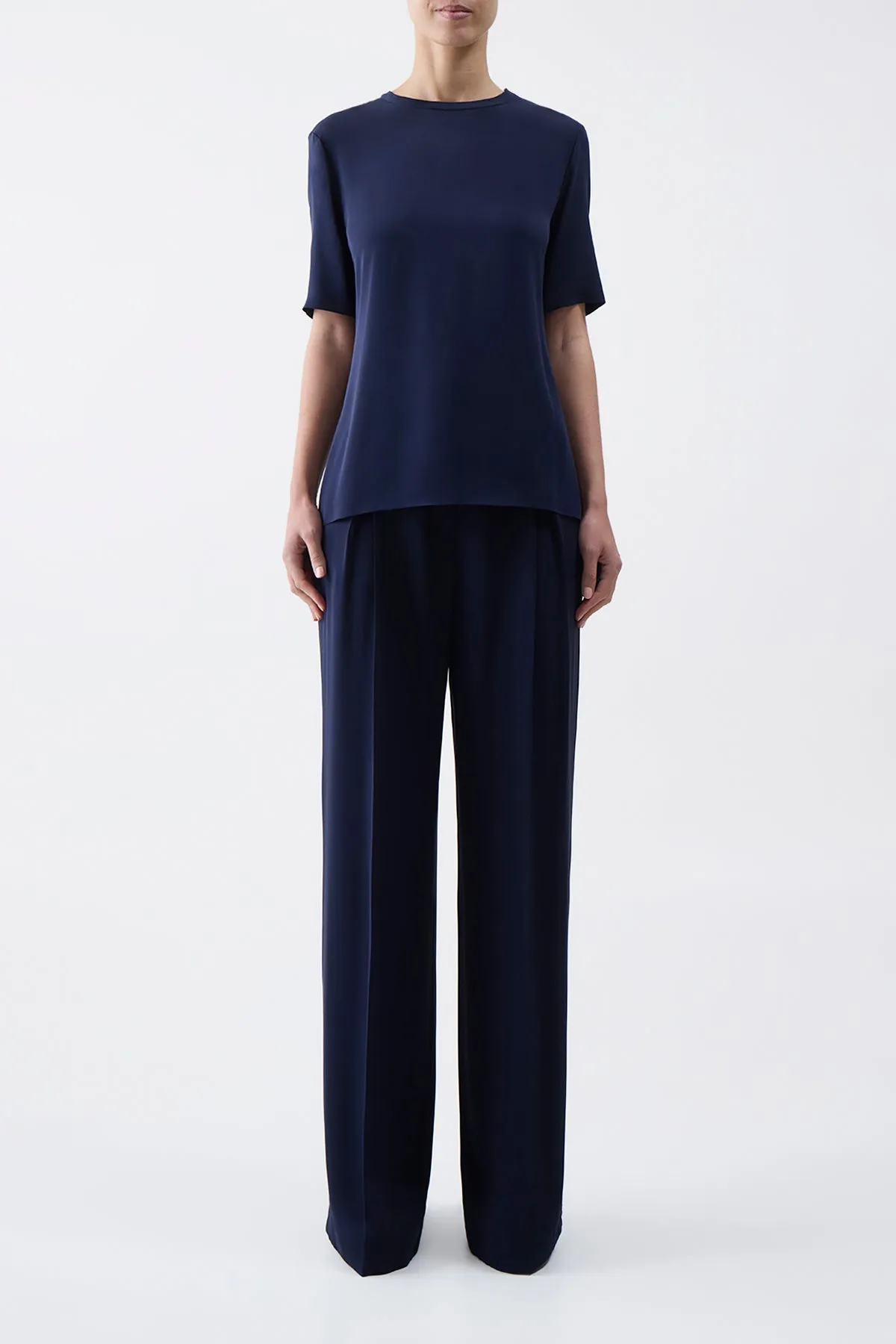 Elisa Top in Navy Silk Crepe