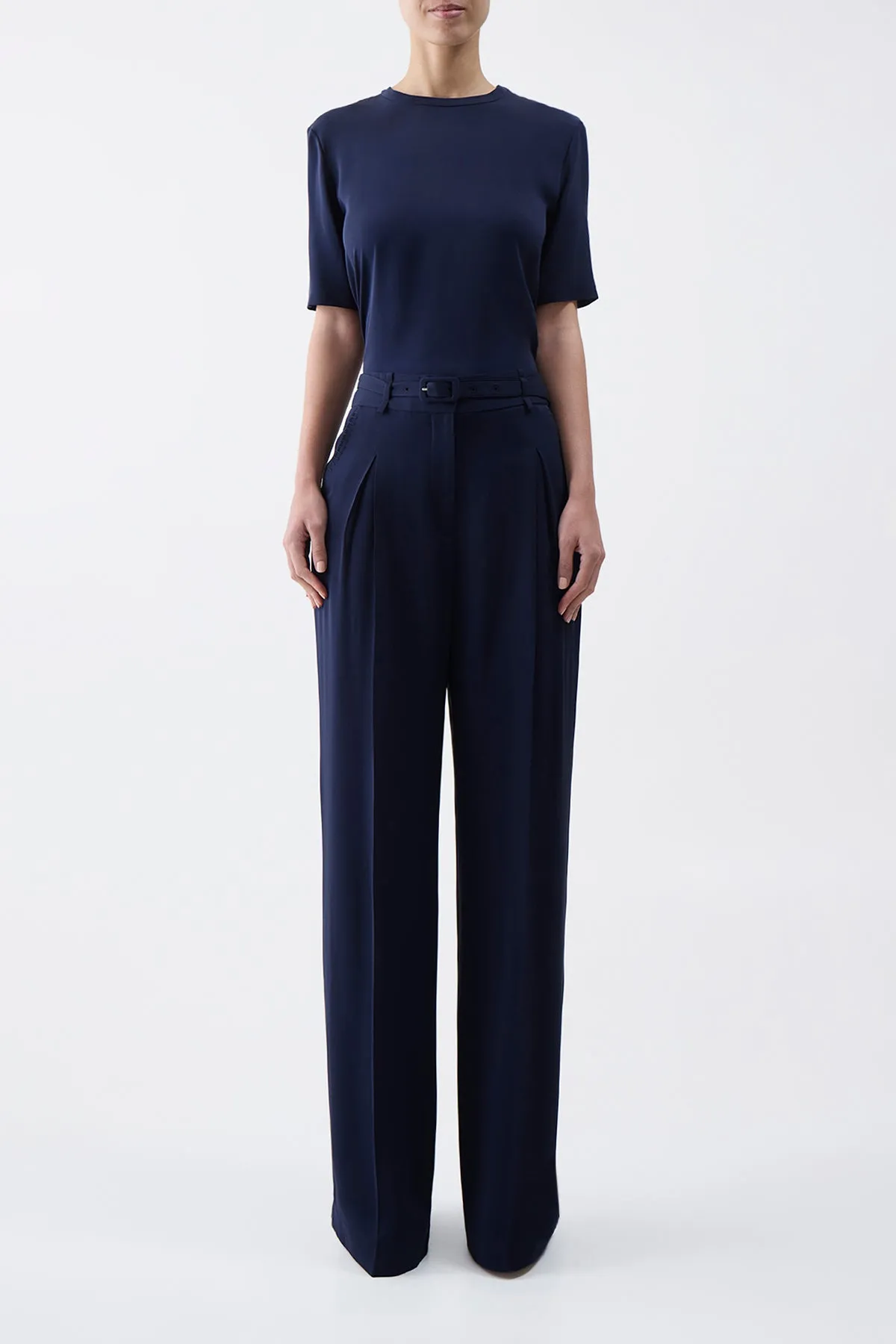 Elisa Top in Navy Silk Crepe