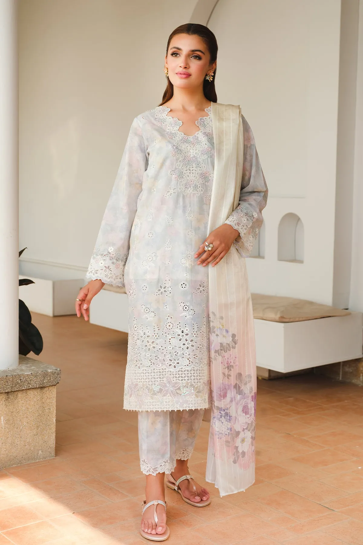 EMBROIDERED PRINTED LAWN UF-657