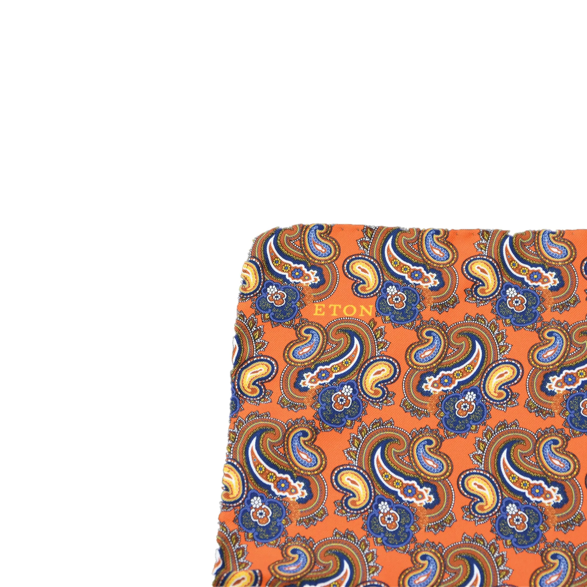 Eton Silk Pocket Square (Orange Paisley)