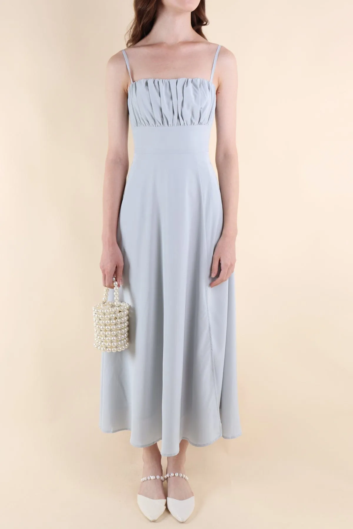 EVELIA RUCHED MAXI DRESS IN BLUE