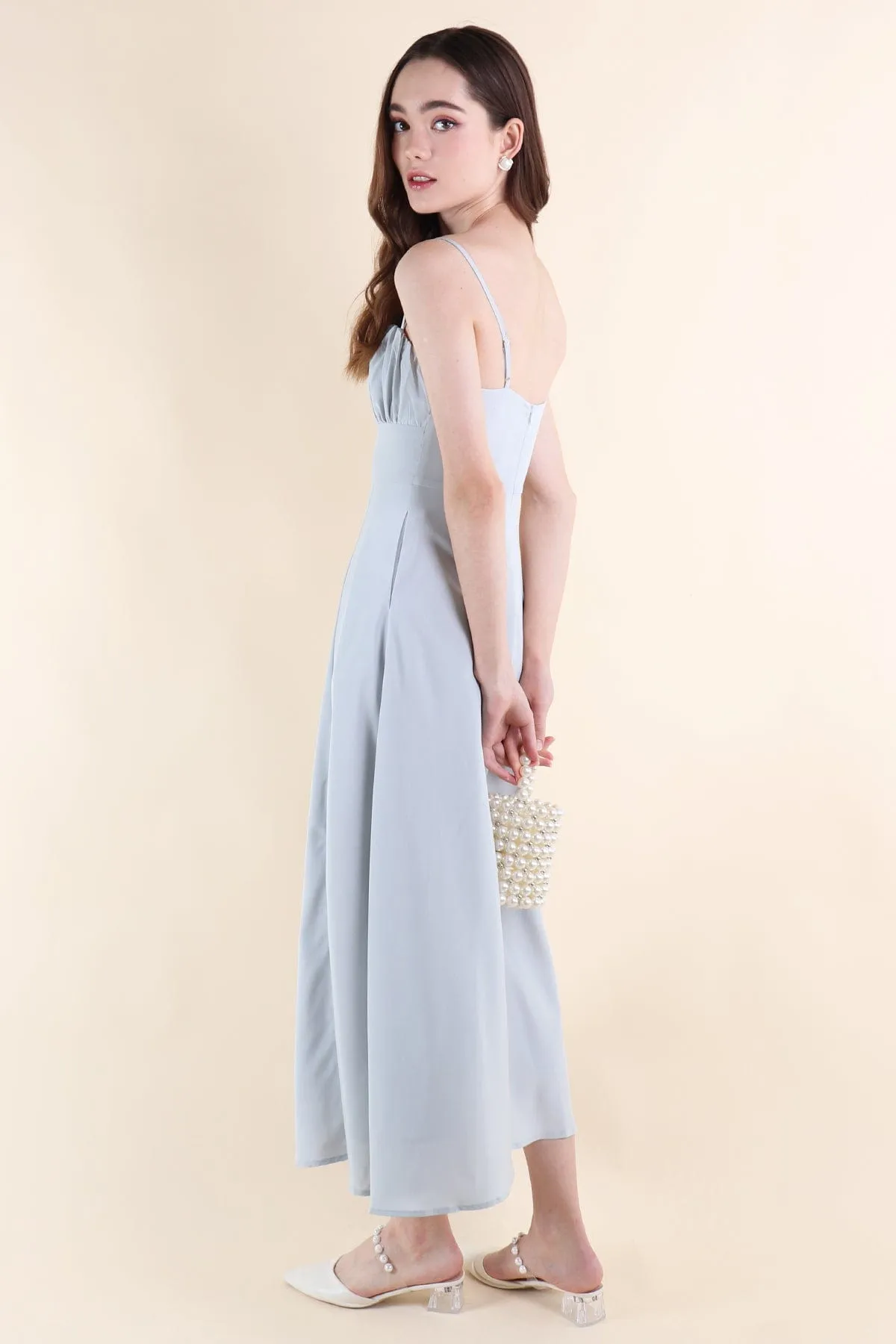 EVELIA RUCHED MAXI DRESS IN BLUE