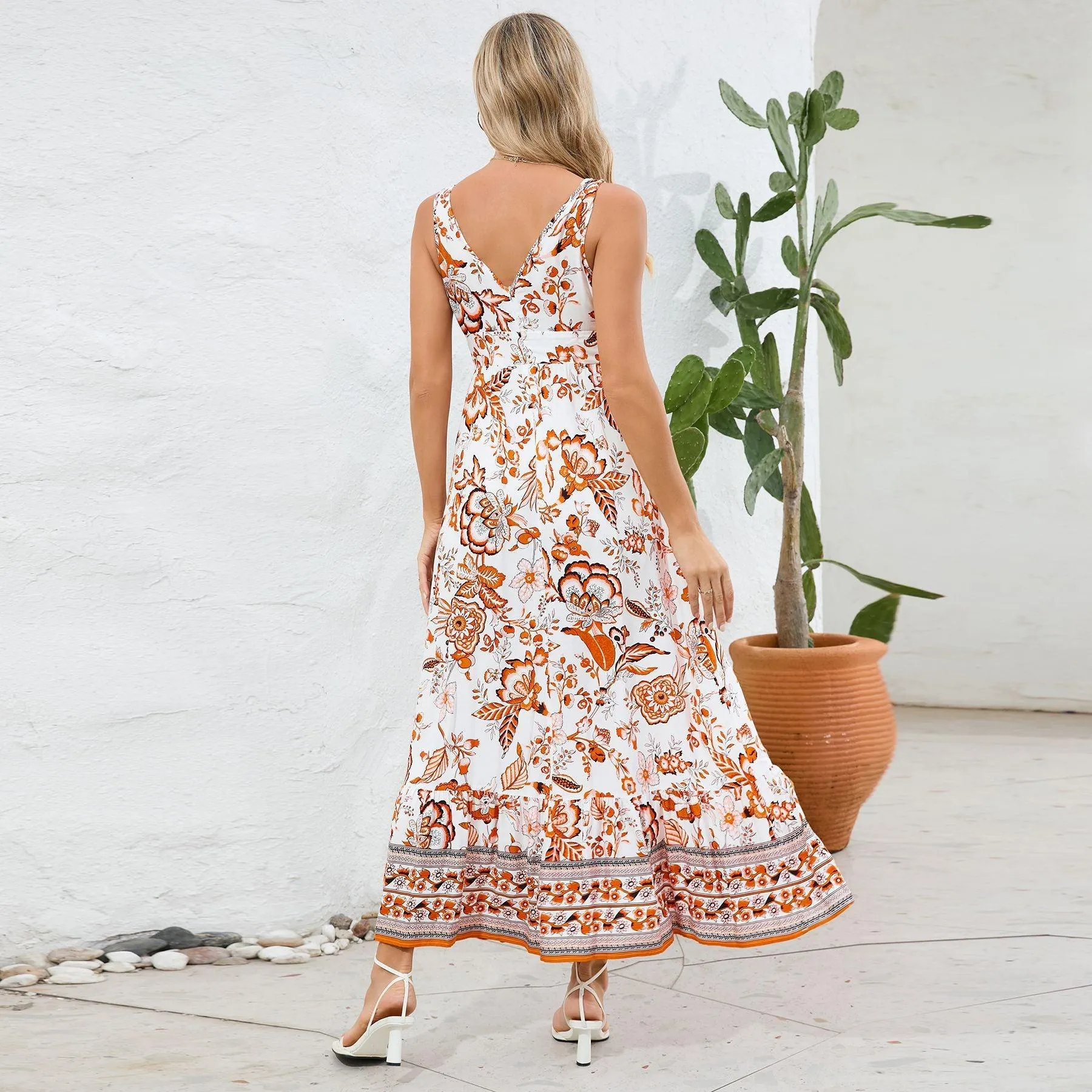 Floral Print V-neck Summer Dress