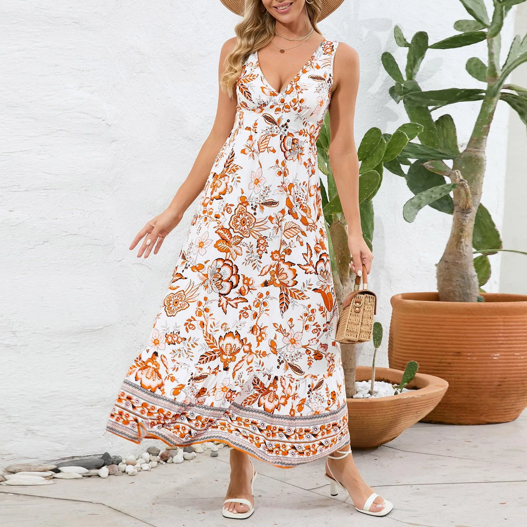 Floral Print V-neck Summer Dress