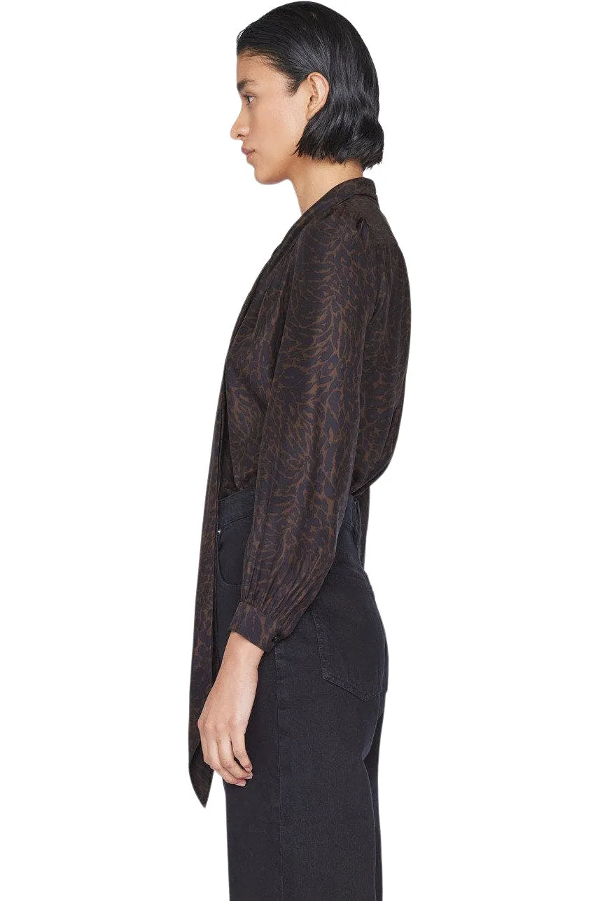 Frame Denim Femme Tie Neck Blouse in Espresso Multi