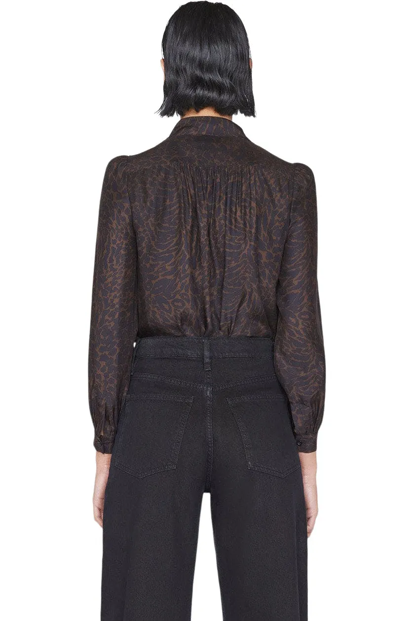 Frame Denim Femme Tie Neck Blouse in Espresso Multi