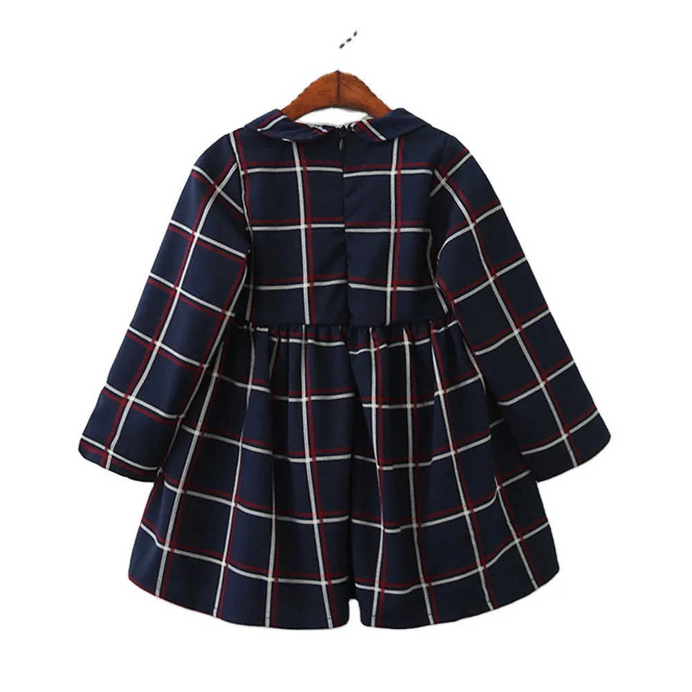 Girls Tartan Print Frill Trim Double Button Dress