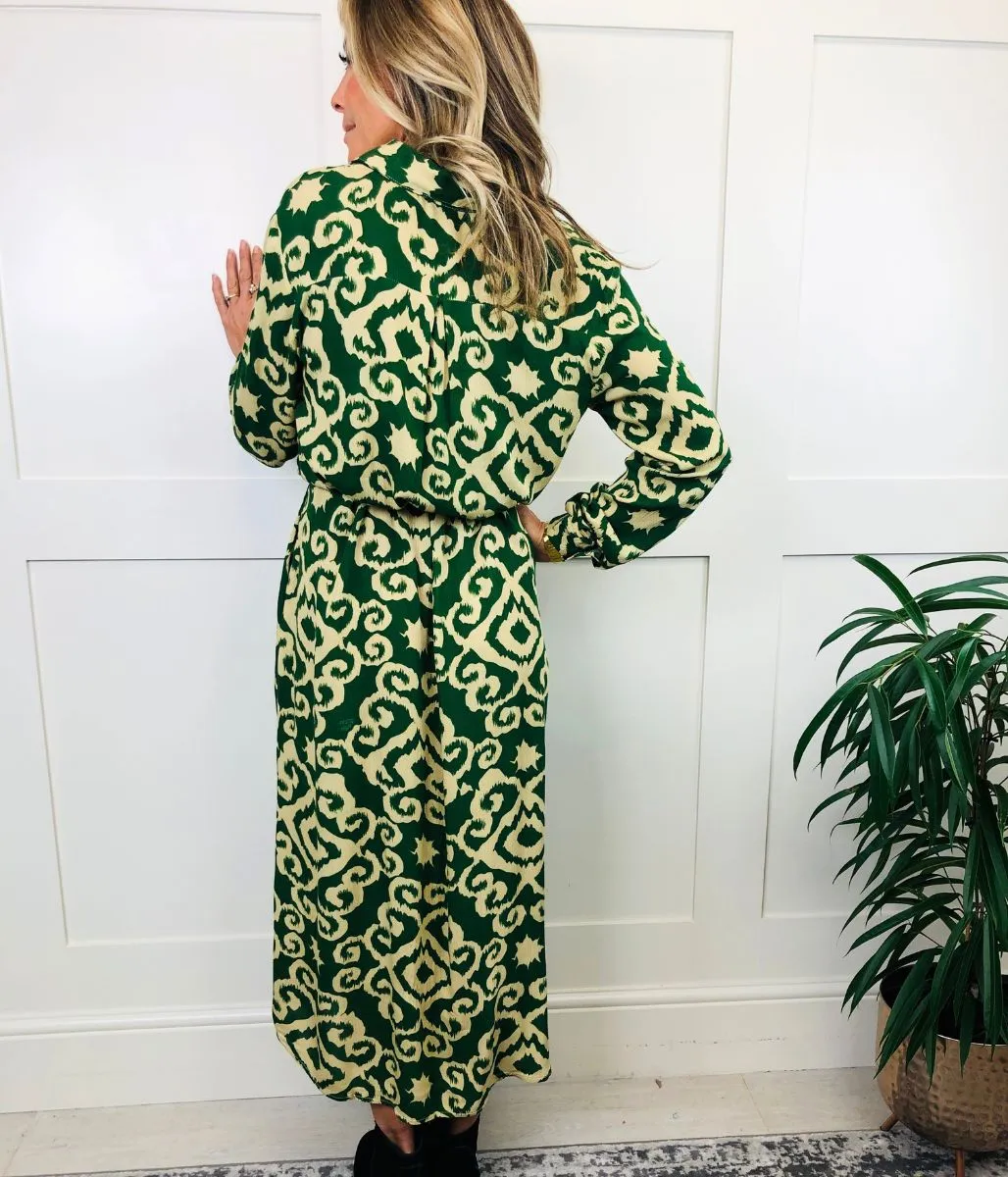 Green Baroque Midi Shirt Dress