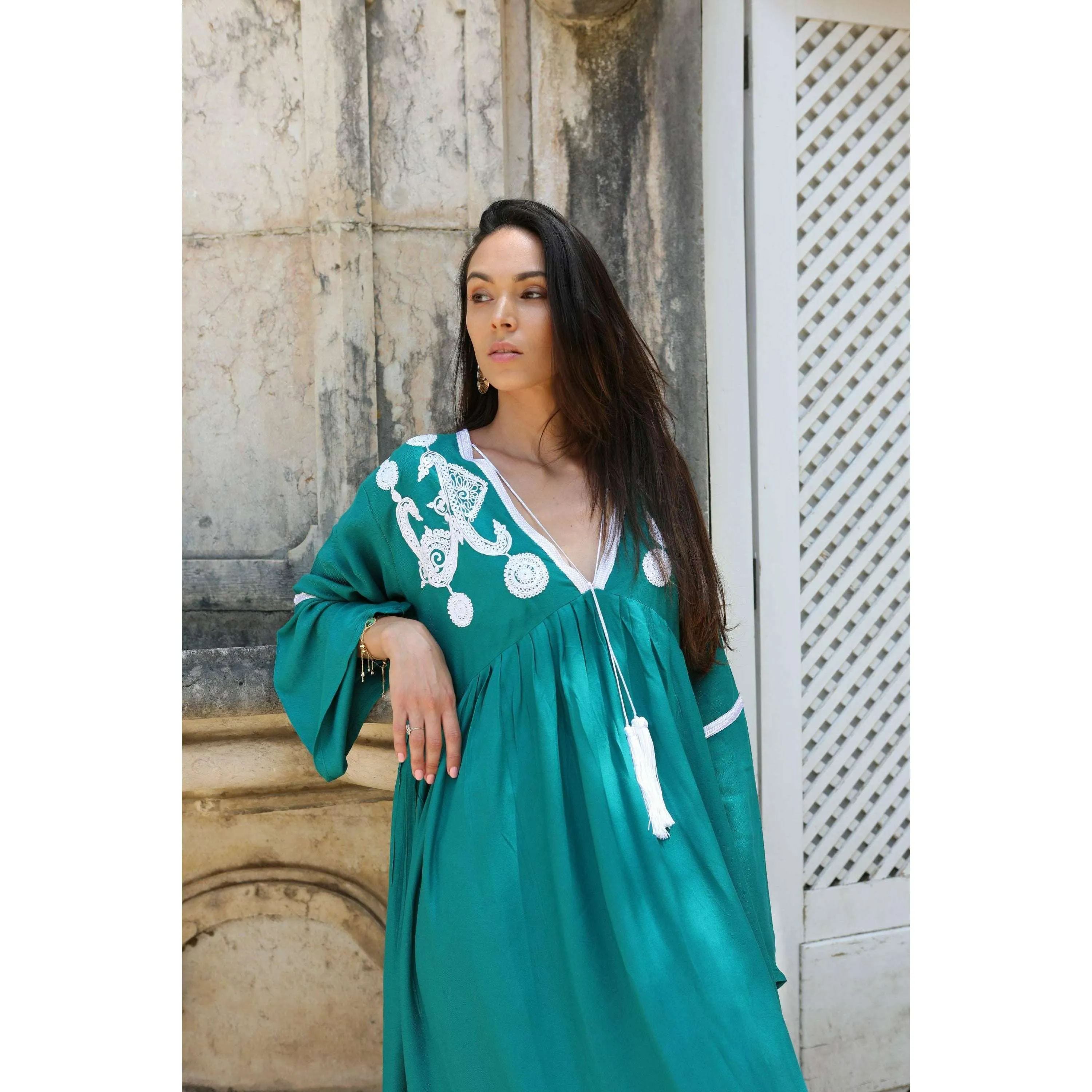 Green Caftan Kaftan Noor Maxi Dress-Moroccan Resort & Lounge Kaftan