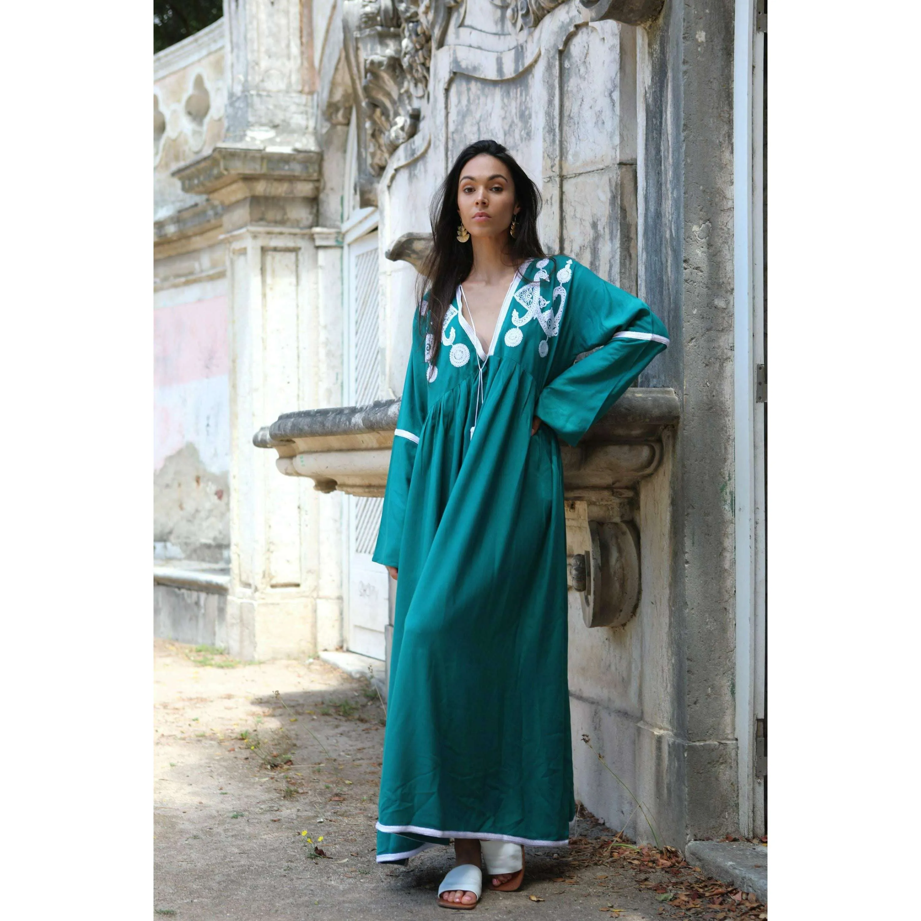 Green Caftan Kaftan Noor Maxi Dress-Moroccan Resort & Lounge Kaftan