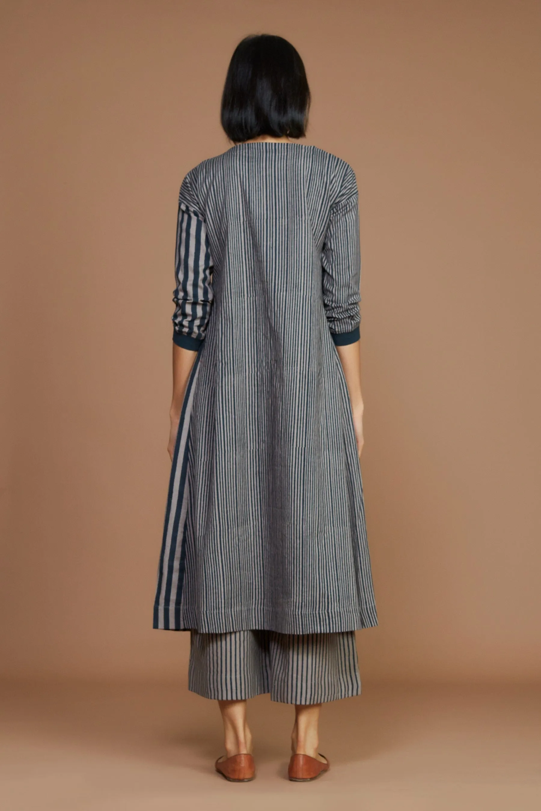 Grey With Charcoal Striped Pleated Dress (Ready to Ship)